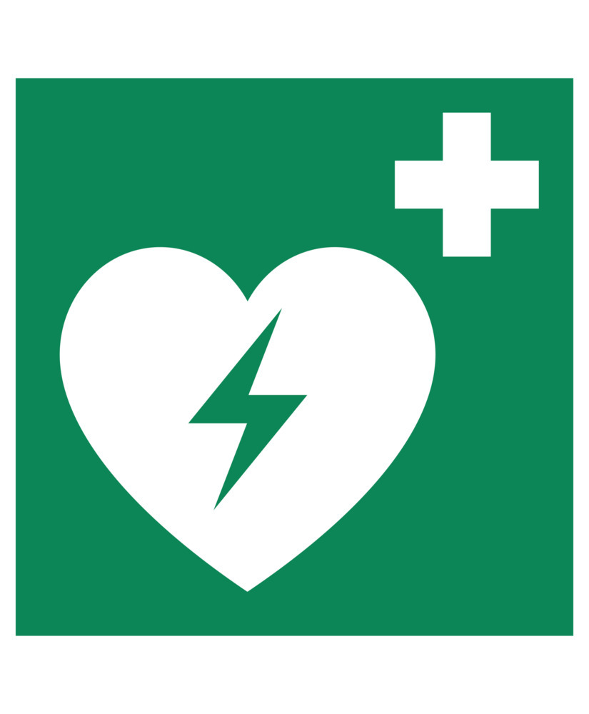 Rettungsschild "Autom. ext. Defibrillator", ISO 7010, Folie, LN, SK, 150 x 150 mm, VE = 10 Stück