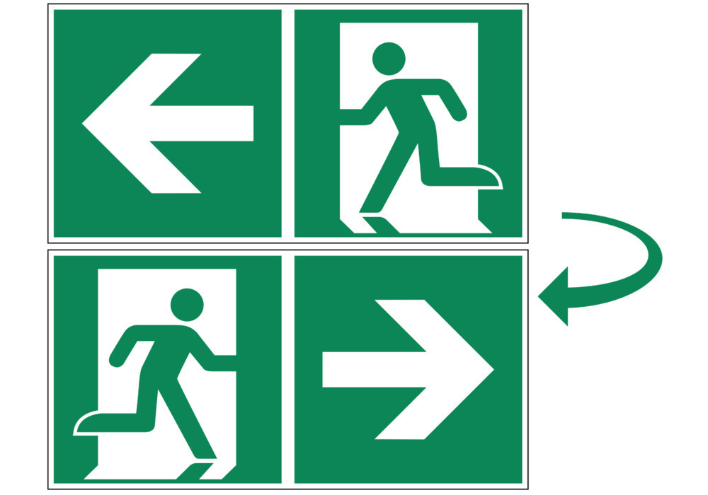 Rettungsschild "Rettungsweg links/rechts", ISO 7010, Kunststoff, langnachleuchtend, 300 x 150 mm