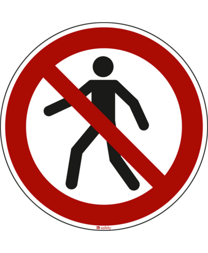 Prohibition sign No pedestrians, ISO 7010, foil, self-adhesive, 100 mm, Pack = 10 units