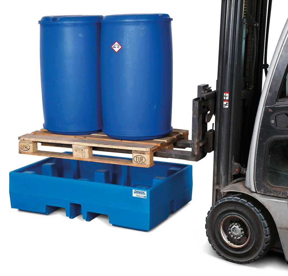 Drums delivered on pallets can be placed directly on the spill pallet - no time-consuming relocation necessary