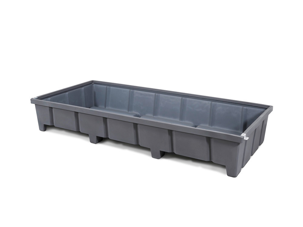 Pallet racking sump RWP 27.6, polyethylene, for use with 2700mm width shelves, height 315 mm