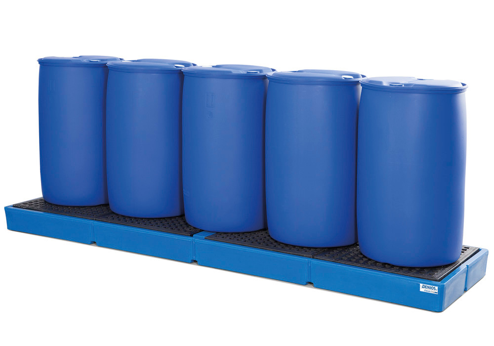 Bacia de retenção BK 30.8, opcionalmente disponível com grades em PE ou galvanizadas, apropriado para o armazenamento de pequenos recipientes e bidões isolados.