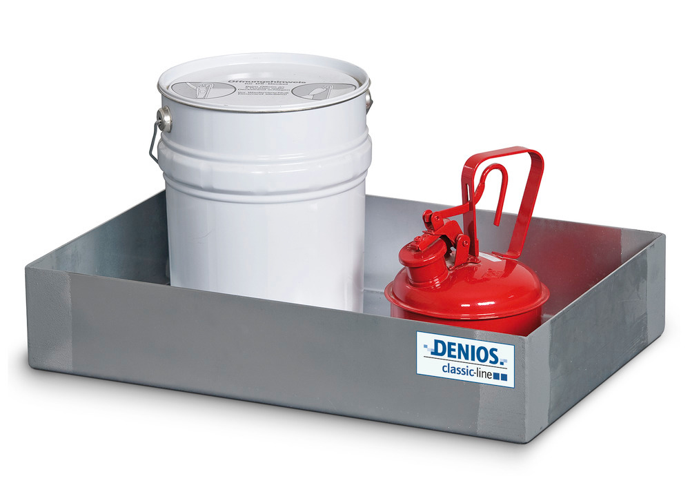 Spill tray for small containers classic-line in steel, galvanised, 20 litre, 400x600x120