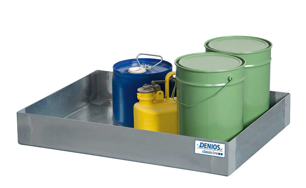 Spill tray for small containers classic-line in steel, galvanised, 40 litre, 600x800x120