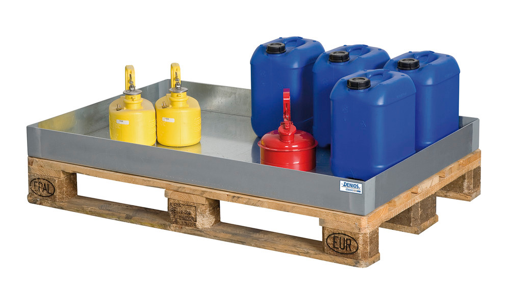 Spill tray for small containers classic-line in steel, galvanised, 60 litre, 766x1186x100