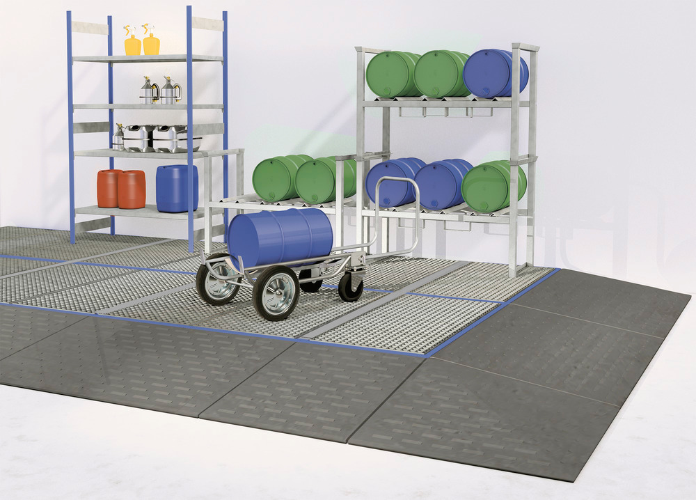 Large area floor elements can be used with specially designed ramps to give transport access from all sides