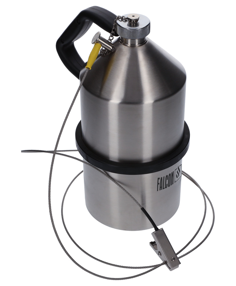 FALCON stainless steel safety jug, with screw cap, 5 litre, with earth connection