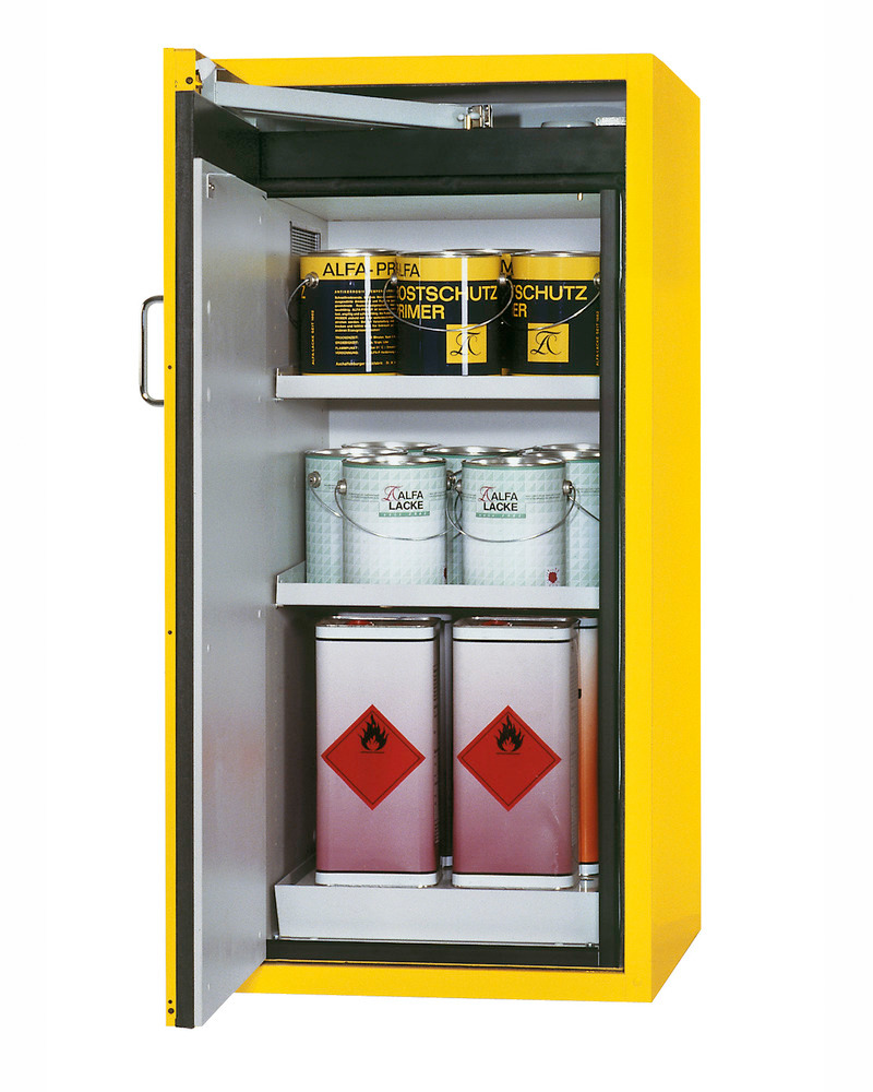 asecos brandwerende kast voor gevaarlijke stoffen G 600-F,incl. opvangbodem,deurscharnier links,geel