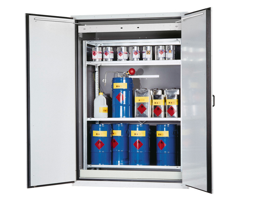 Fire-resistant drum cupboard VbF 90.2-K, with storage shelf for small containers