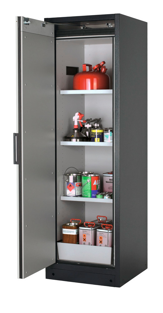 The single door hazardous materials cabinet is available with either a right or left hand opening door