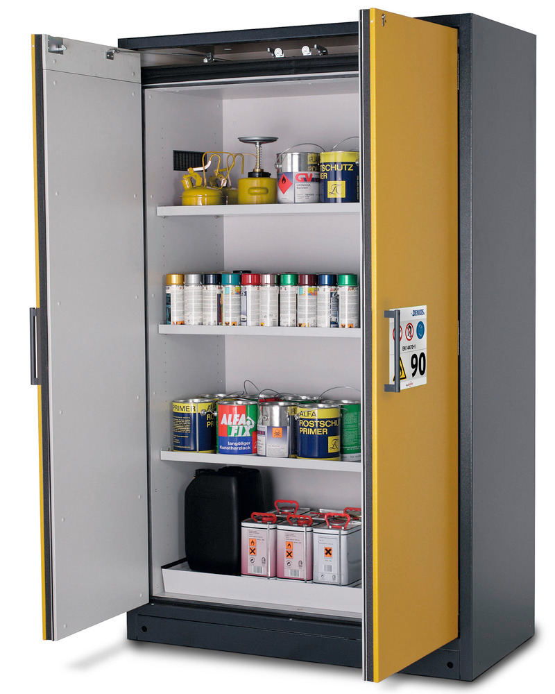 asecos Feuerbeständiger Gefahrstoffschrank Select W-123, 3 Einlegeböden, Türen gelb