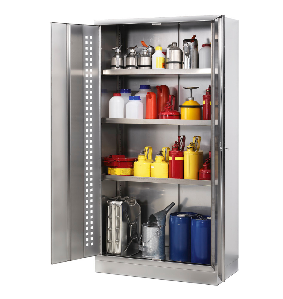 Chemicals cabinets in stainless steel combine practicality and looks perfectly Stainless steel (14301 / V2a)  offers safe protection for a large number of hazardous substances