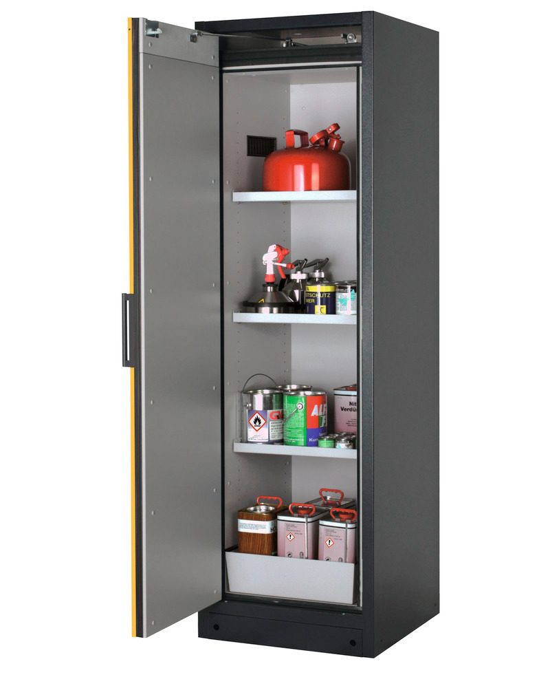 Tűzálló veszélyes anyag tároló szekrény Select W-63L-O,  „one touch”, 3 polclap, sárga ajtó (balos)