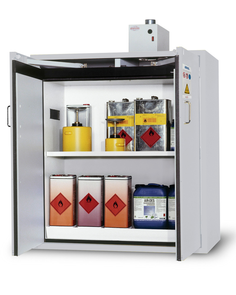 asecos fire-rated hazardous materials cabinet G 1200-F with wing doors, grey