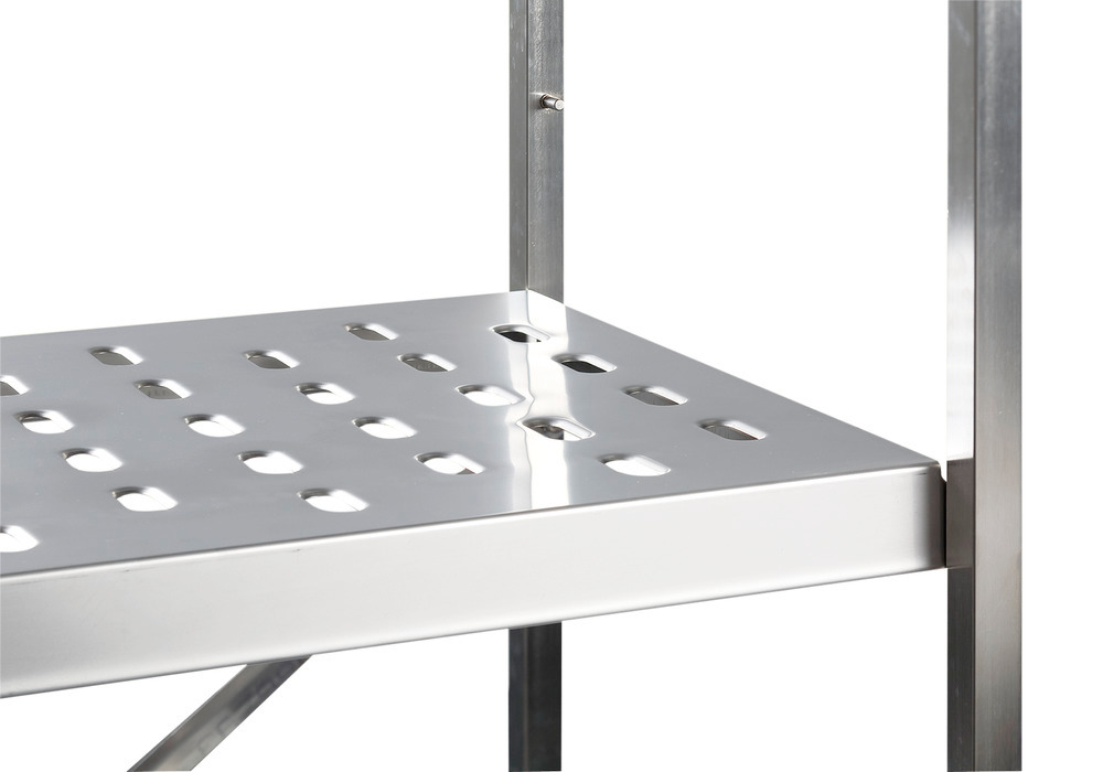 Detailed illustration: perforated stainless steel shelf as storage surface