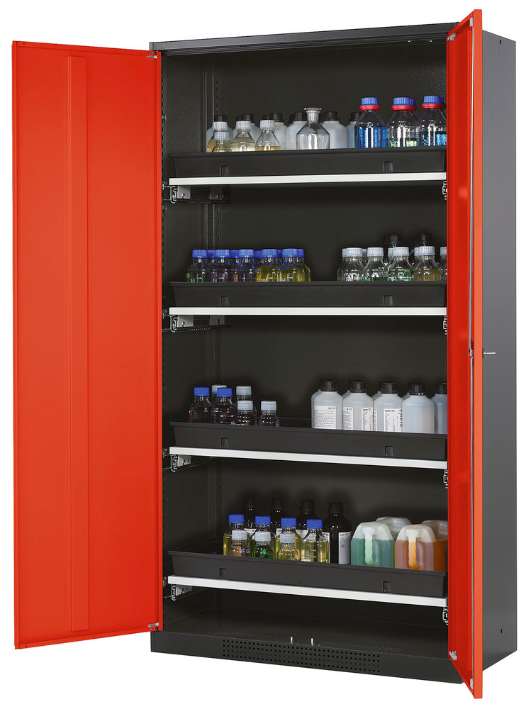 asecos chemicals cabinet Systema-T CS-104, body anthracite, wing doors red, inc. 4 pull-out shelves