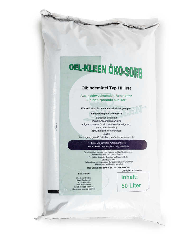 Granulado Oel-Kleen Öko-Sorb, absorbente de aceite de fibra natural, flotante, saco de 50 litros