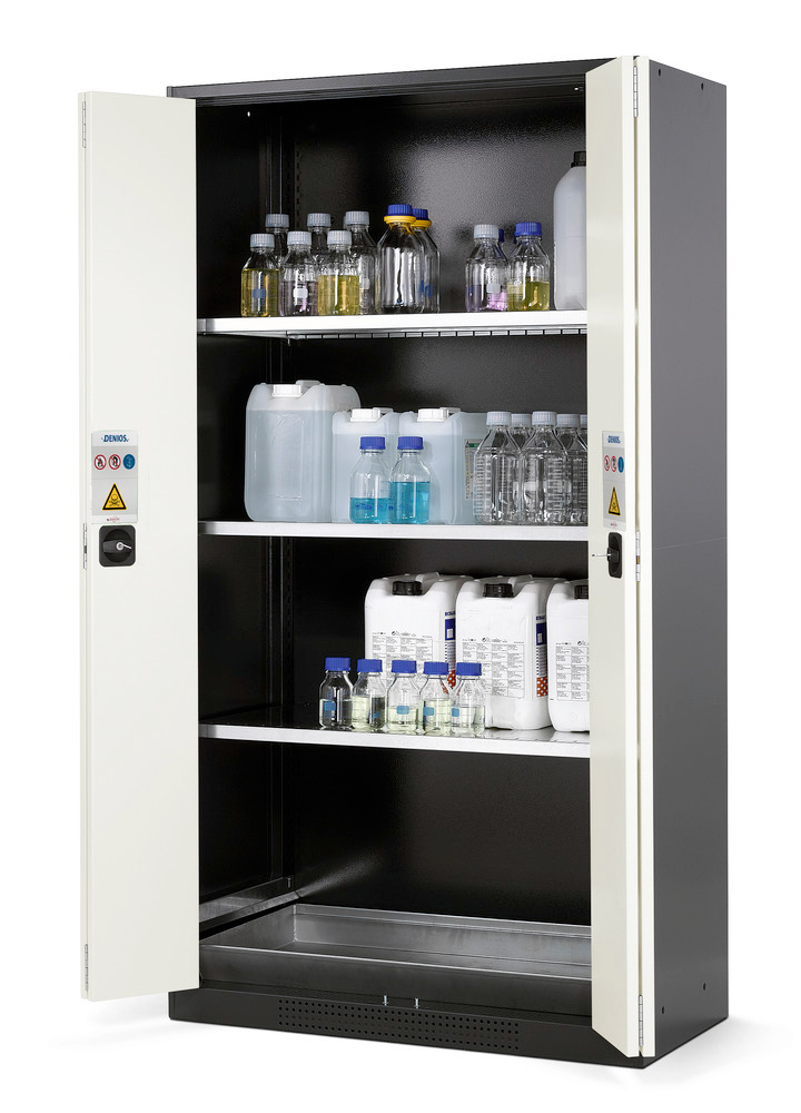 Armário para químicos asecos, Systema CS-103F, corpo antracite, branco, 3 estantes e bacia