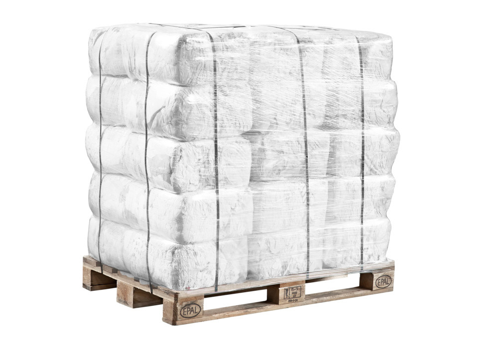 Stracci BW, tessuto di cotone bianco, 1 pallet, 30 cubi compressi da 10 kg
