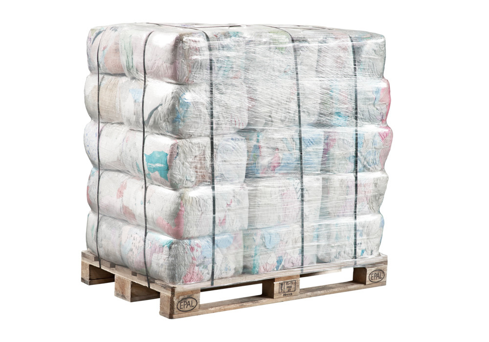 Cleaning cloth KB in calico, light cotton blend fabric, coloured, 1 pallet, 30x10 kg press blocks