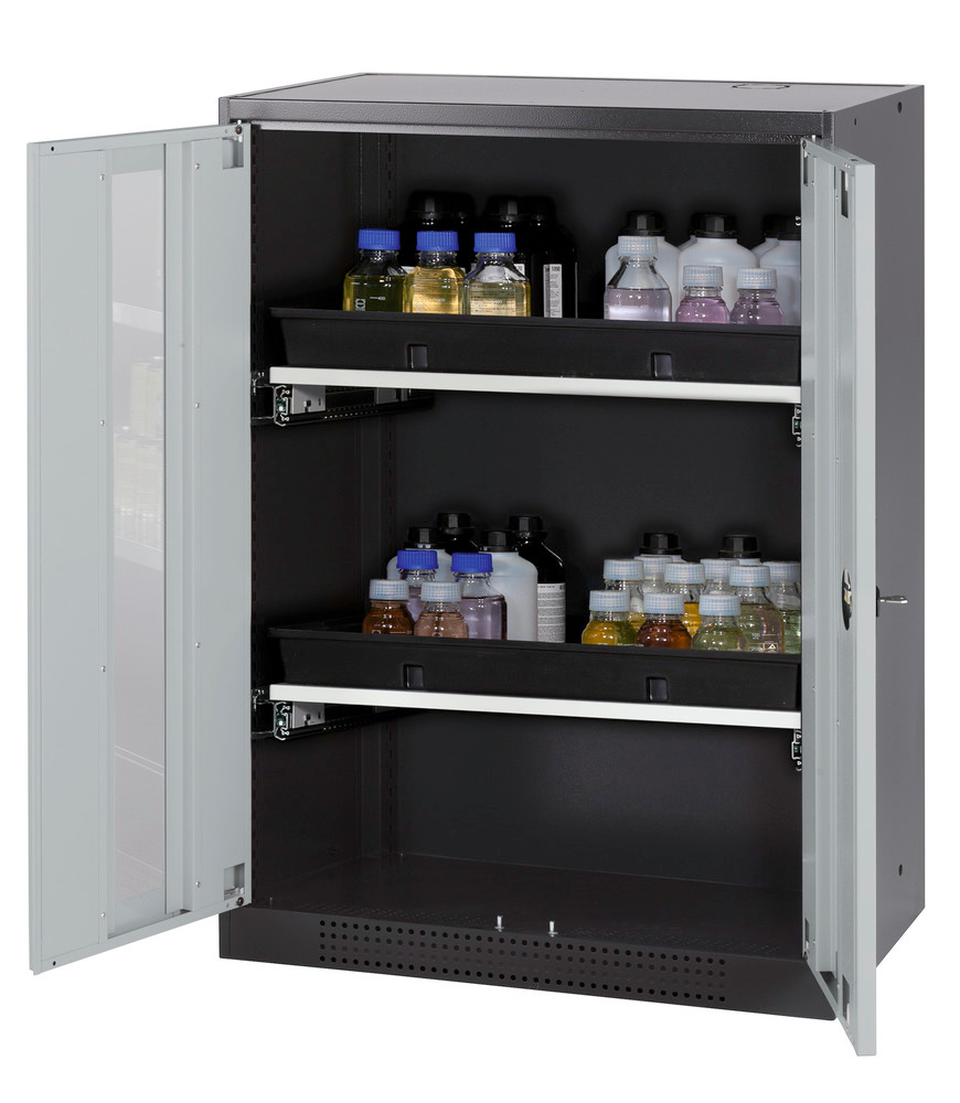 asecos chemicals cabinet Systema-T CS-82G, body anthracite, wing doors grey, 2 pull-out shelves