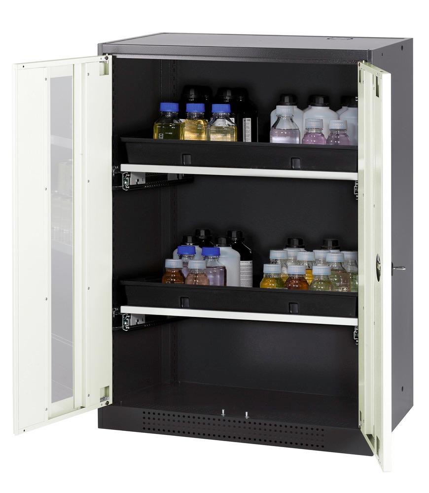 asecos chemicals cabinet Systema-T CS-82G, body anthracite, wing doors white, 2 pull-out shelves