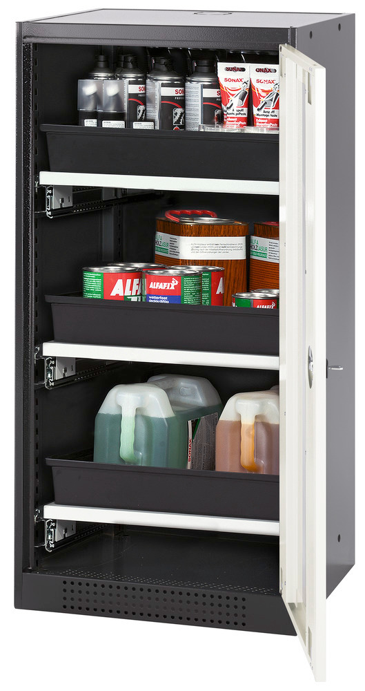asecos chemicals cabinet Systema-T CS-53RG, body anthracite, wing doors white, 3 pull-out shelves