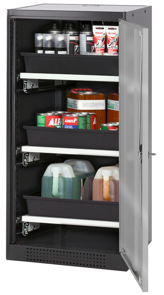 asecos chemicals cabinet Systema-T CS-53R, body anthracite, wing doors silver, 3 pull-out shelves