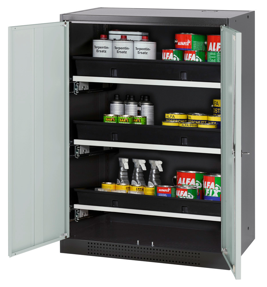 asecos chemicals cabinet Systema-T CS-83, body anthracite, wing doors grey, 3 pull-out shelves