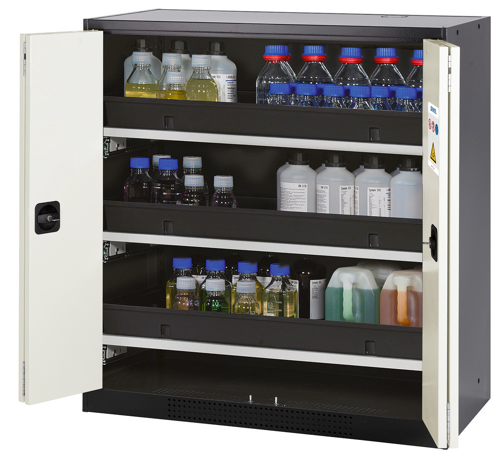 Kemikalieskab Systema CS-103F, kabinet antracitgrå, hvide foldedøre, 3 udtræk