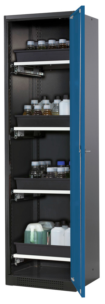 Armario químico, cuerpo antracita, puertas batientes azules, 4 baldas extraíbles: Systema-T CS-54R