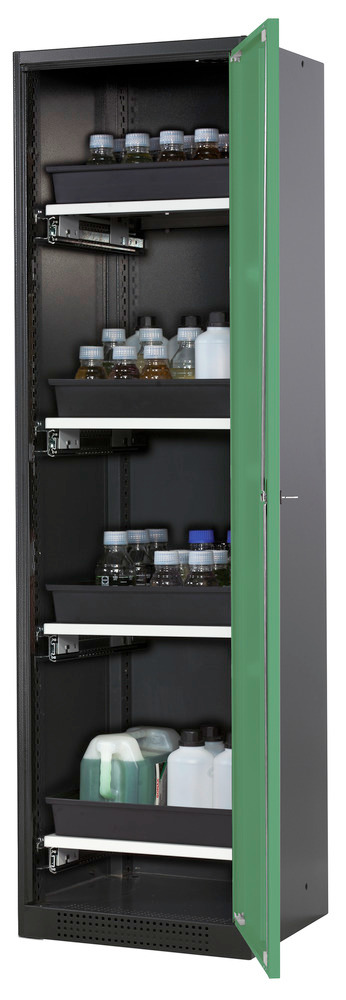 asecos chemicals cabinet Systema-T CS-54R, body anthracite, wing doors green, 4 pull-out shelves