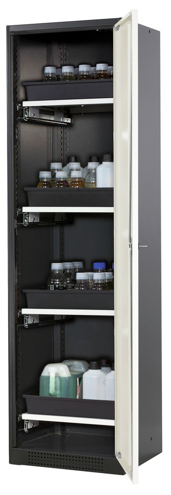 asecos chemicals cabinet Systema-T CS-54R, body anthracite, wing doors white, 4 pull-out shelves