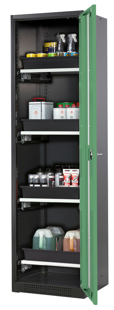 asecos chemicals cabinet Systema-T CS-54RG, body anthracite, wing doors green, 4 pull-out shelves