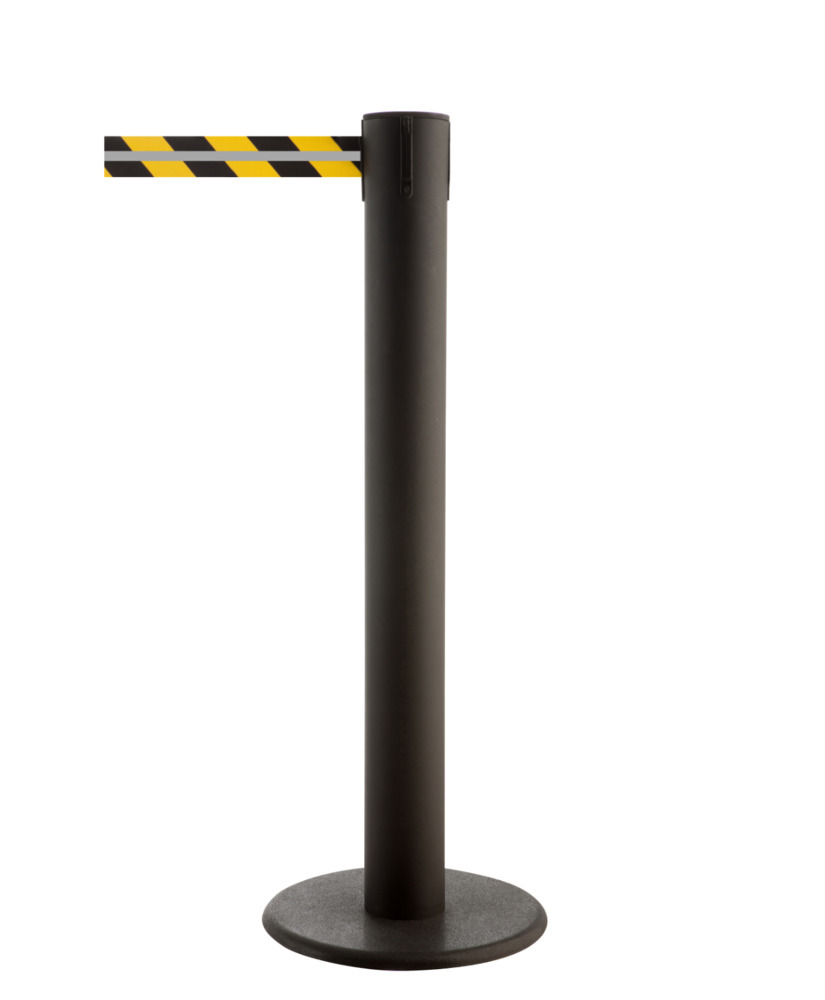 Sistema de guiado peatonal Reflecto-GLA 85, poste negro, correa negro/amarillo, correa 7,00 m