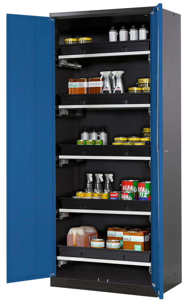 Armoire pour produits chimiques Systema-T CS-85, anthracite / bleue, 5 étagères coulissantes