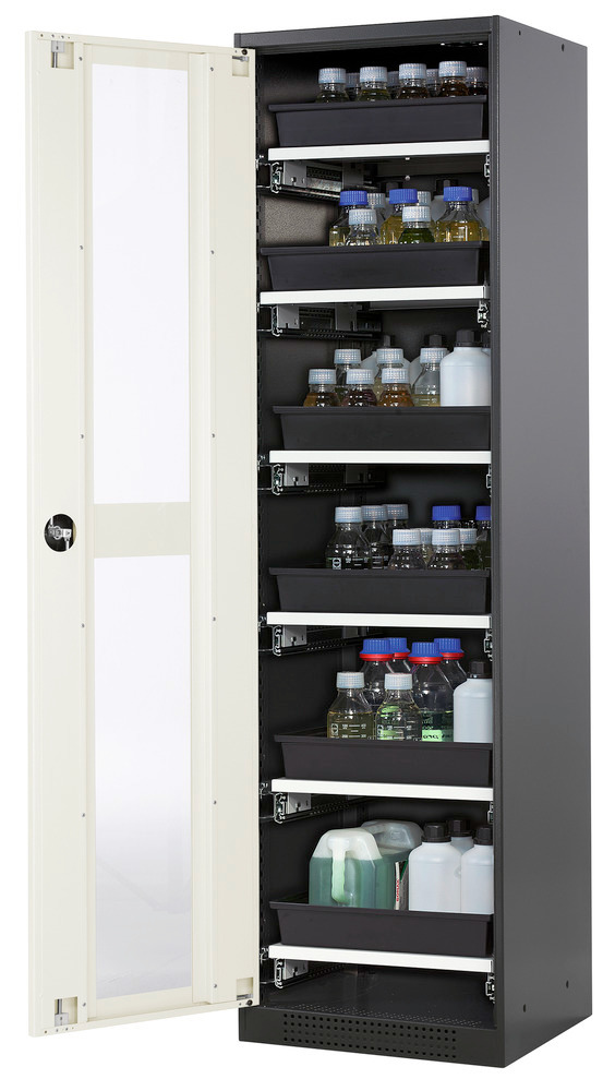 Armário químicos Systema-T CS-56LG corpo antracite, portas de batente brancas, 6 estantes