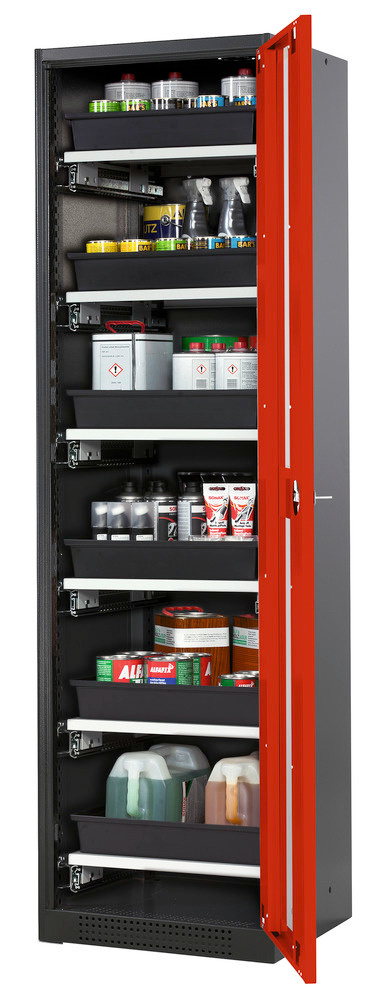Kemikalieskåp asecos Systema-T CS-56RG, antracitgrå stomme, röda pardörrar, 6 utdragshyllor
