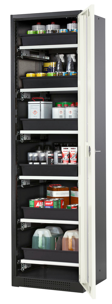asecos chemicals cabinet Systema-T CS-56RG, body anthracite, wing doors white, 6 pull-out shelves