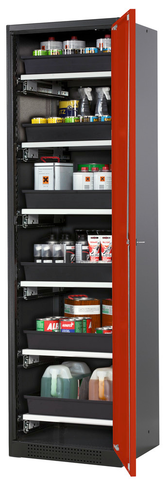 Kemikalieskåp asecos Systema-T CS-56R, antracitgrå stomme, röda pardörrar, 6 utdragshyllor