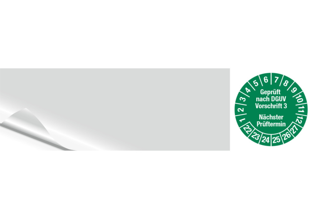 Kabelprüfplakette "Geprüft DGUV/Termin", 22 - 27, grün, Folie, SK, 95 x 25 mm, VE = 10 Bogen à 6 St.