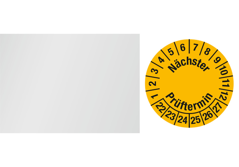 Kabelprüfplakette "Nächster Prüftermin", 22 - 27, gelb, Folie, SK, 60 x 25 mm, VE = 10 Bogen à 6 St.