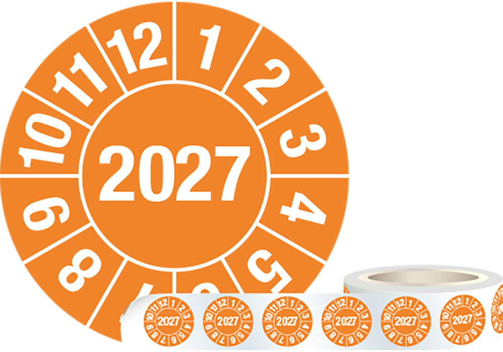 Tarkastustarra 2027, oranssi, kalvo 30 mm, 1 rulla à 1000 kpl