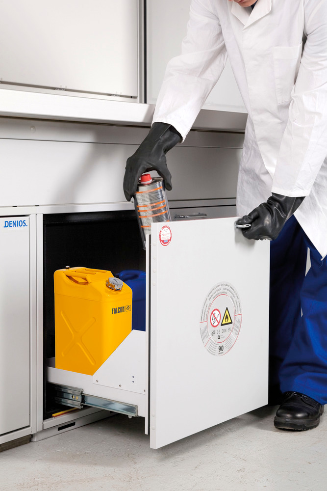 Optional: storage in the workplace in fire-rated hazardous materials cabinets in accordance with EN 14470-1