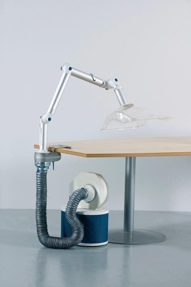 Ventilador de aspiración con filtro, 1 brazo aspirador, cubierta mini y borne de mesa: AV2000