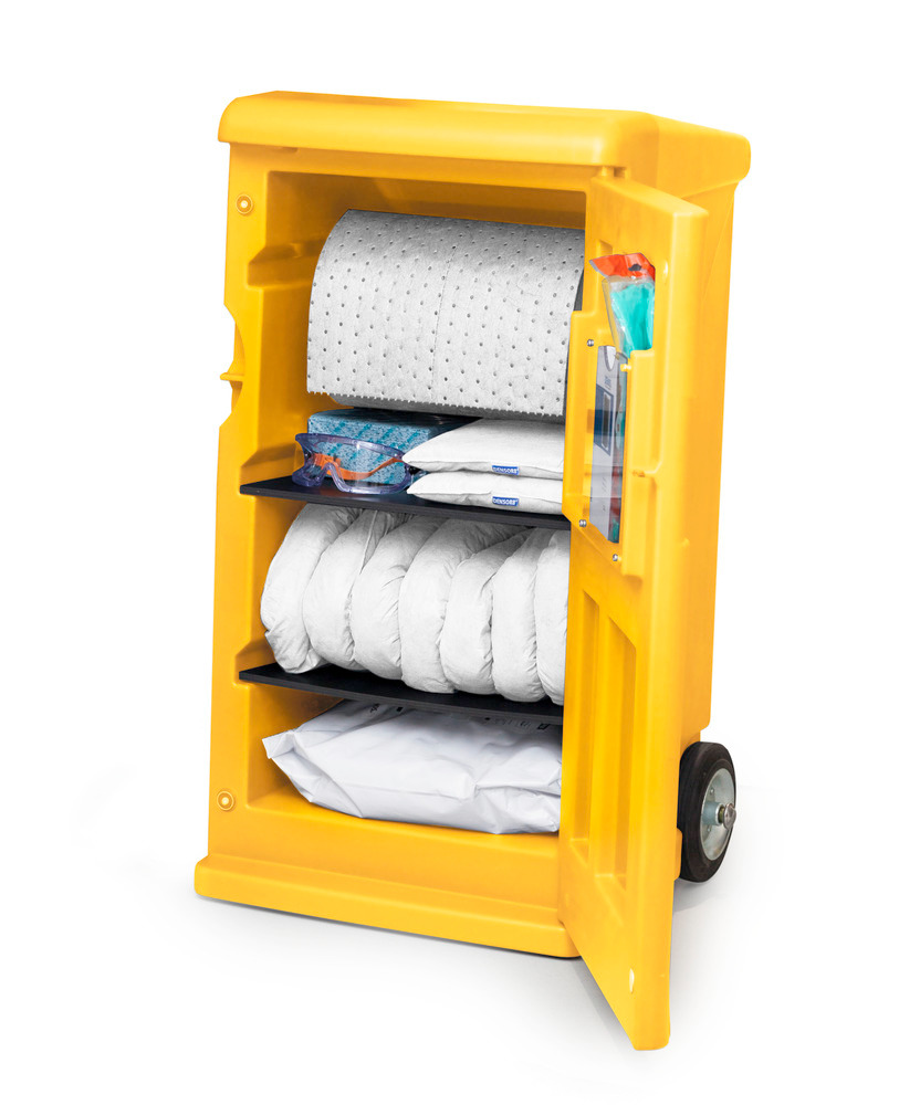 DENSORB mobile emergency spill kit, absorbent material in signal yellow Caddy Medium, Oil