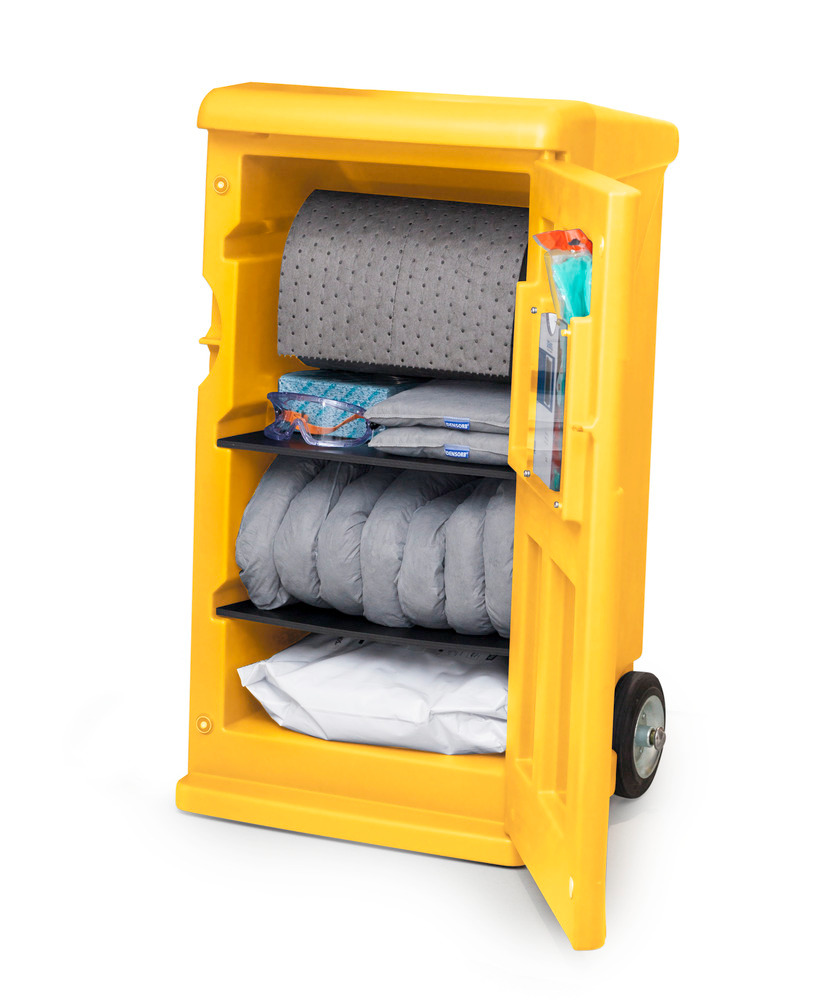 Kit antipollution mobile DENSORB Universel, absorbants en caddy jaune de sécurité Medium