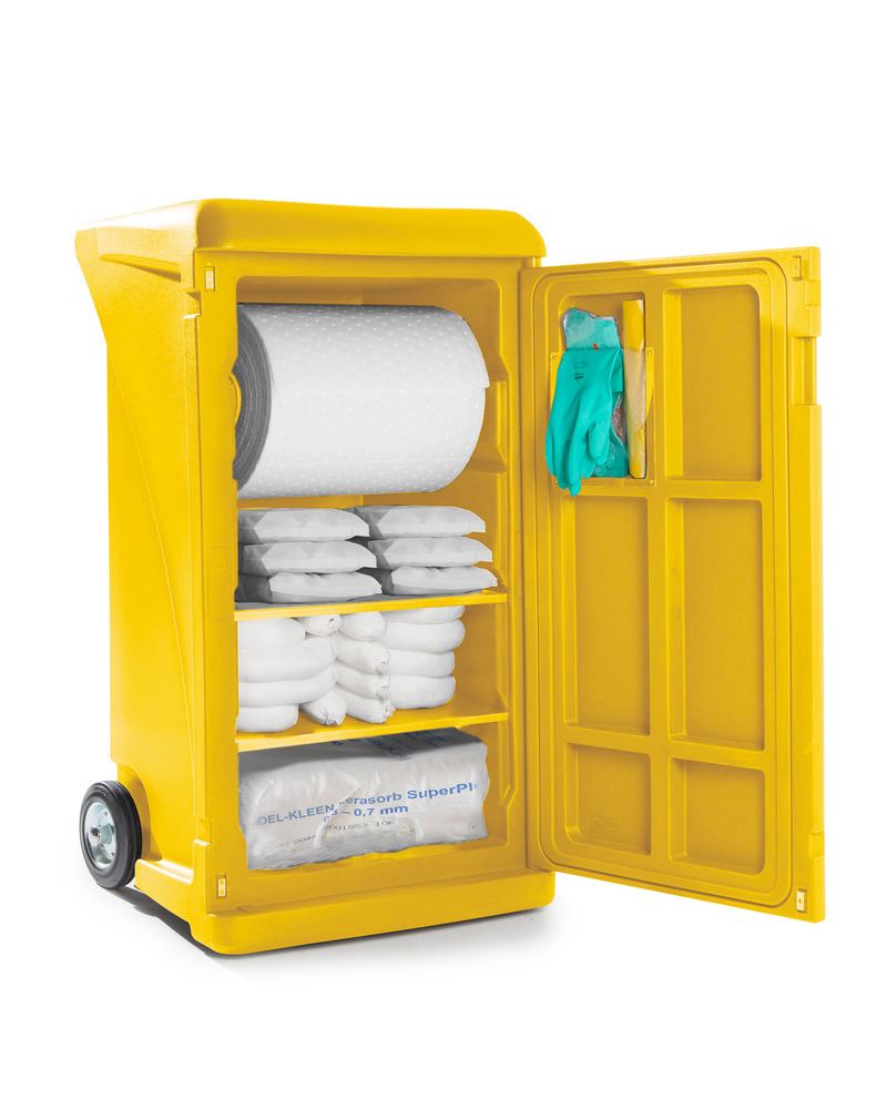 DENSORB mobile emergency spill kit, absorbent material in signal yellow Caddy Extra Large, Oil