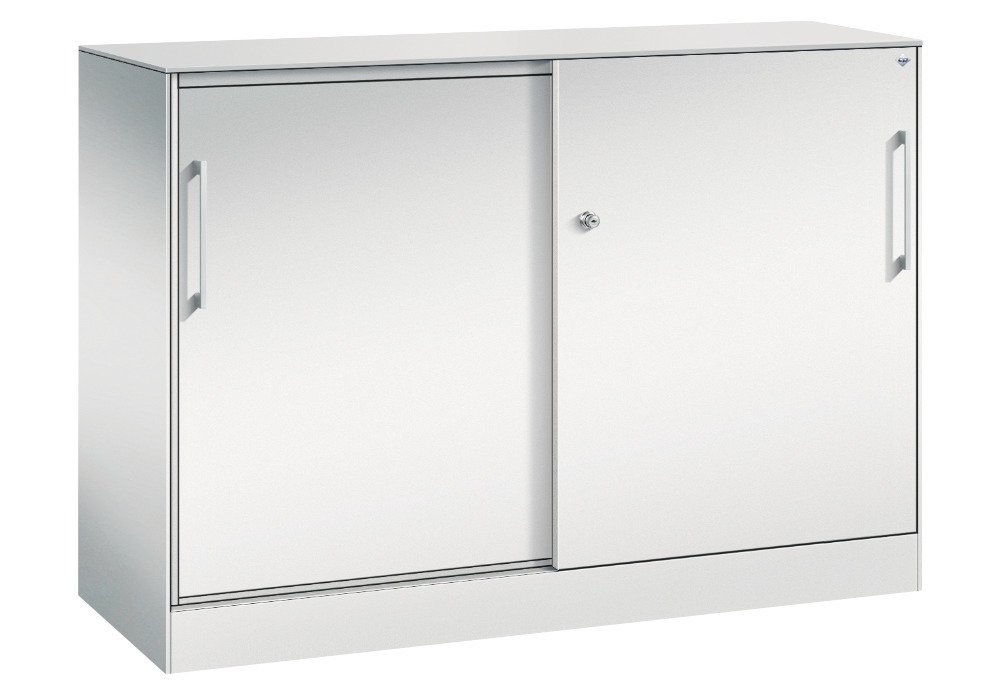 Kancelářská skříňka s posuvnými dveřmi Premium, sideboard, ocel, 1200 x 435 x 897 mm, světle šedá