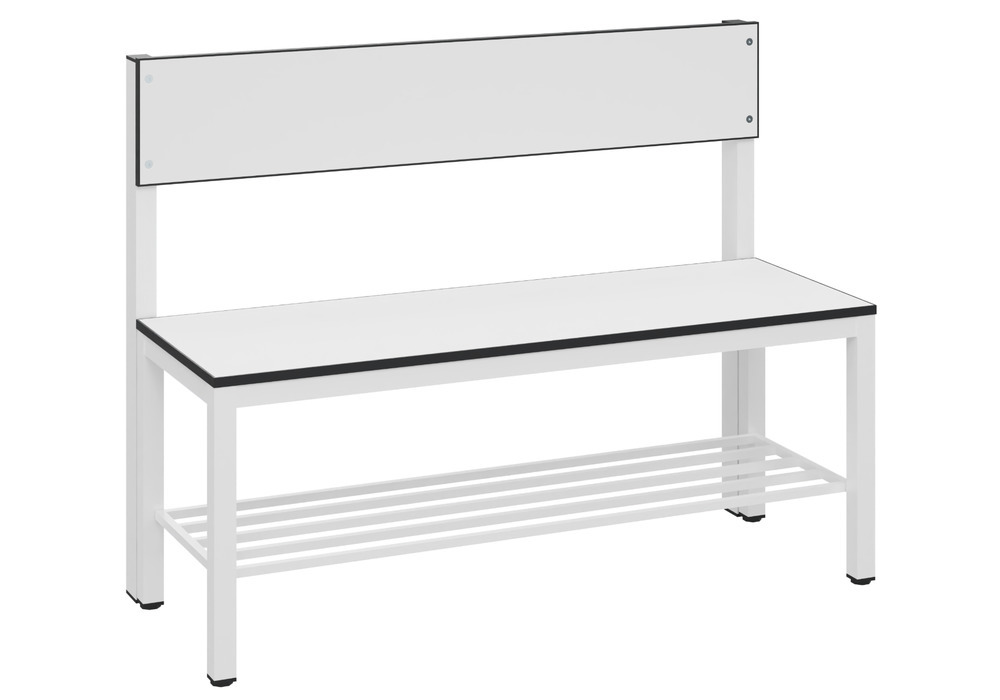 Changing room bench Basic, with backrest, seat traffic white, W 1000 mm